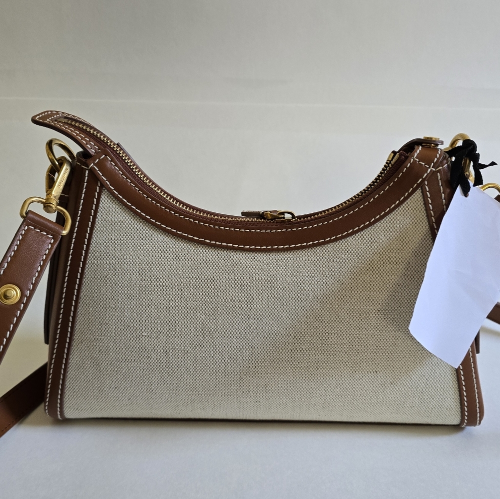 Balmain B-Buzz Canvas & Leather Shoulder Bag Natural / Camel - Picture 7 of 14
